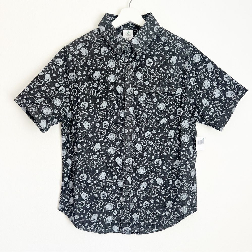 NEW Disney Woven Encanto Shirt Top Gray Bruno Rat Button Up AOP Pocket Adult S.